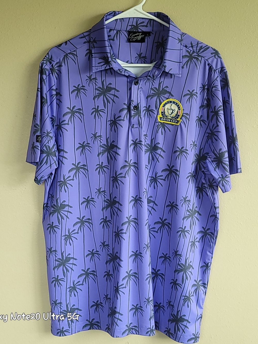 Sunday Swagger Nightfall Davis Cup Tennis Polo Shirt Mens Purple Palm Tree SZ L